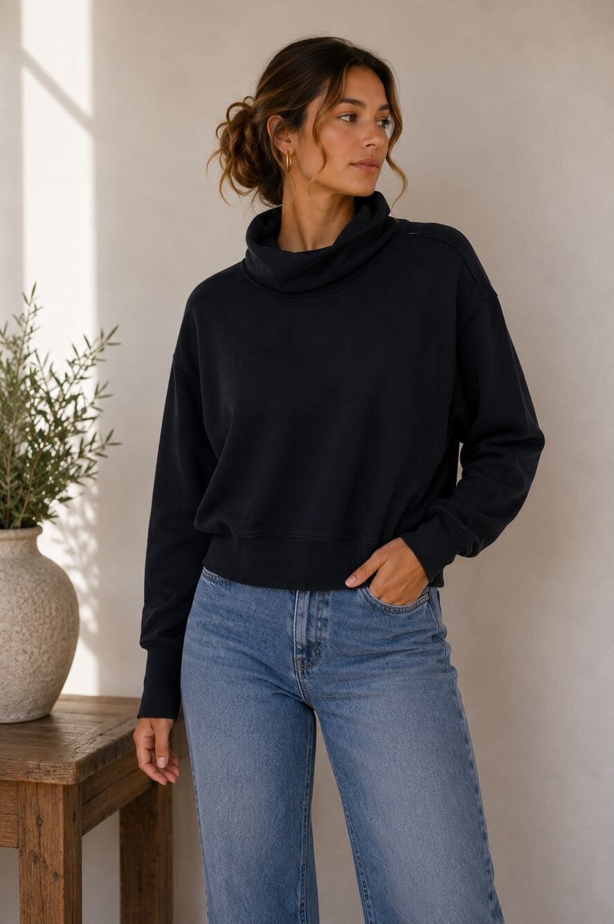 Agolde Black Turtleneck Sweater Womens L Ribbed Oversized Sleeve Fall Casual